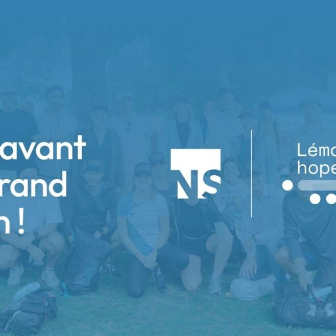Collaborateurs de NS Partners participant à Swim4LémanHope 2026 pour soutenir la fondation Léman Hope et les enfants en rémission d'un cancer